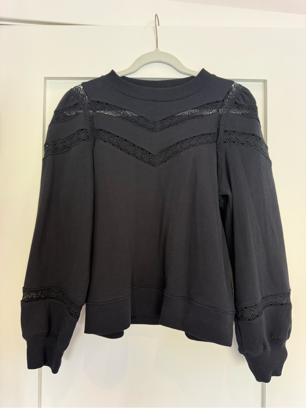 Rails Black Lace-Inset Crewneck Sweatshirt